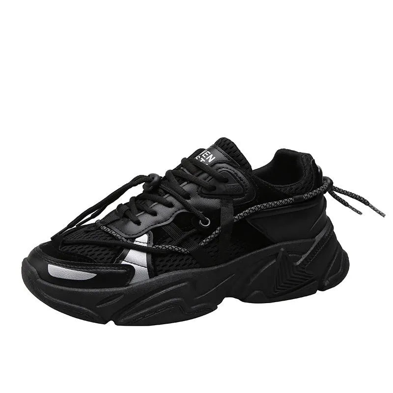 Men's Korean style platform dad shoes with lace-up front and mesh lining in white colour