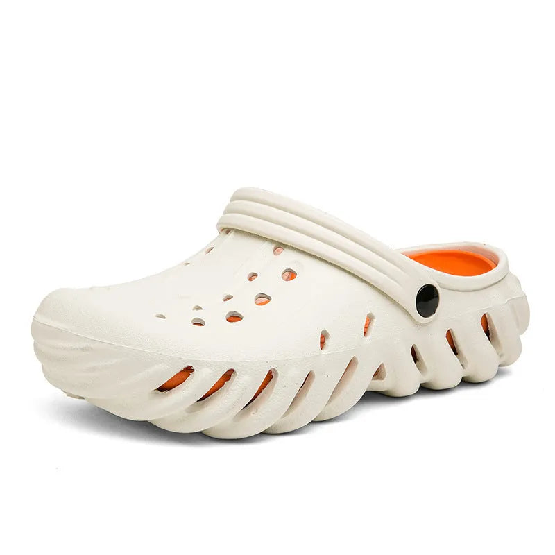 Men's EVA hollow out sandal slippers in beige colour showing breathable design and non-slip sole