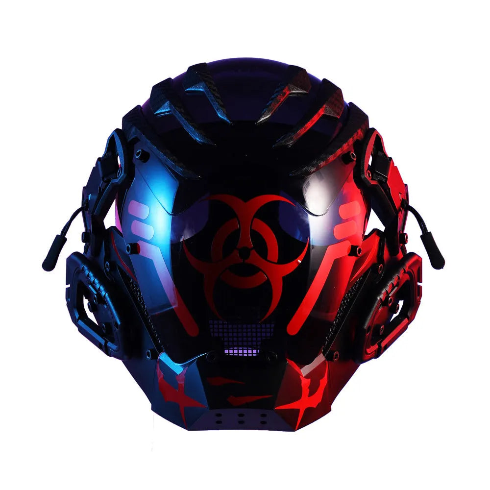 Black cybernetic full face helmet costume prop mask