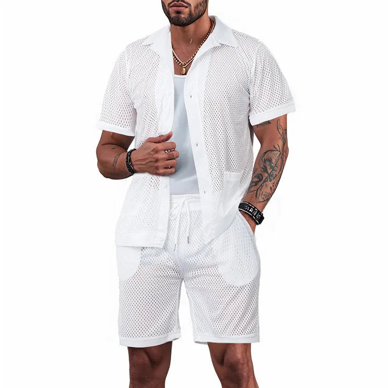 Beach shorts suit set with short sleeve cardigan and matching shorts in lightweight fabric