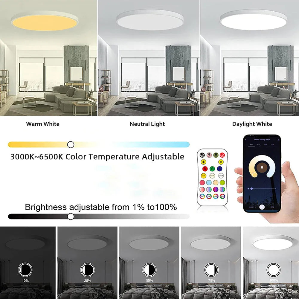 Black RGBCW Bluetooth ceiling lamp with circular design and colour changing capability