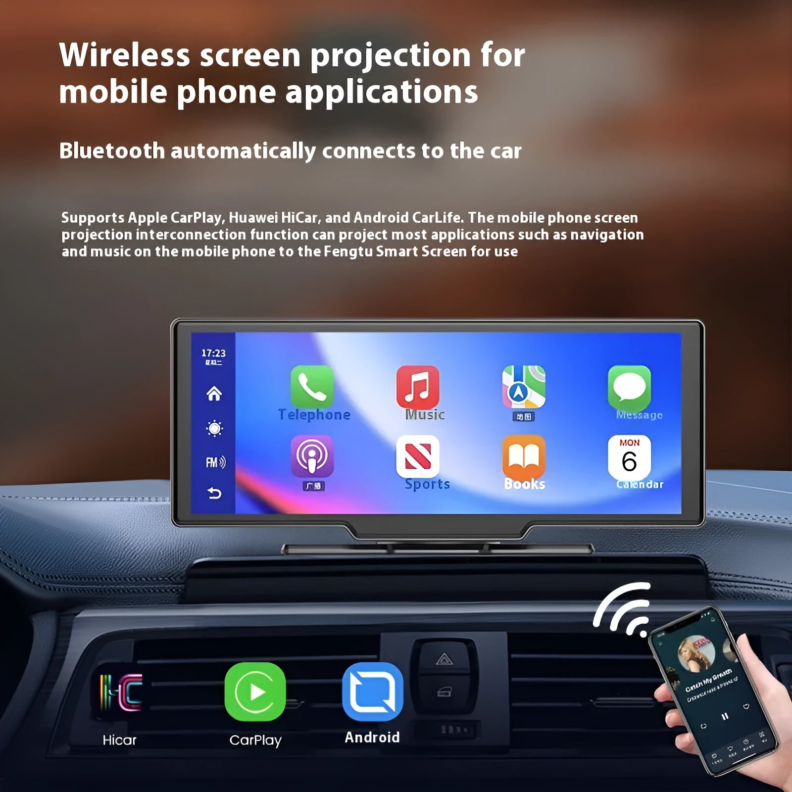 10-inch car smart screen with Apple CarPlay, driving recorder and navigation functions on touch screen