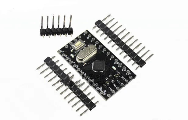 Mini Pro microcontroller circuit board with pin headers measuring 33.3mm by 18.0mm