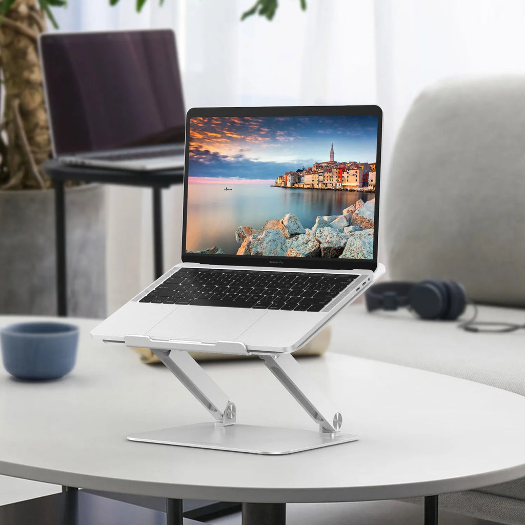Aluminium alloy multi-angle notebook stand in space gray colour on a desk