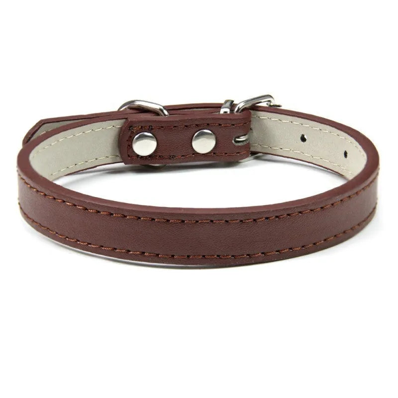 Pet PU leather collar in beige Napa pattern with wire buckle, available in multiple colours and sizes XXS to XL