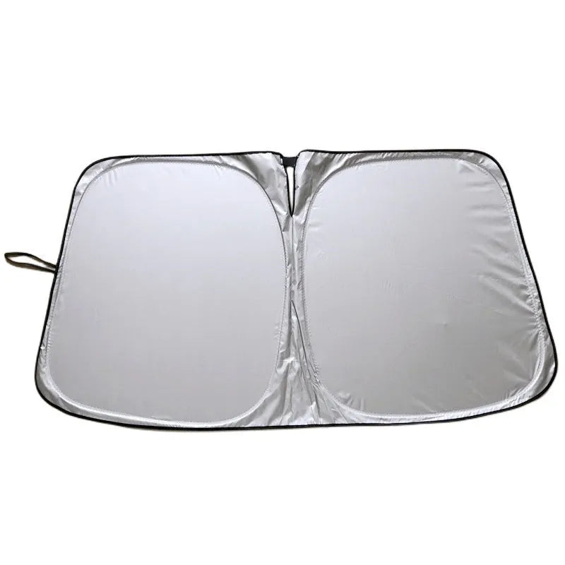 Aluminium foil car sunshade in titanium silver colour showing rectangular shape and reflective surface