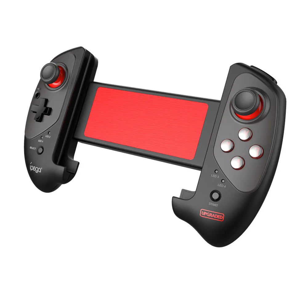 Red telescopic gamepad controller with Bluetooth connectivity for Android iOS and PC devices