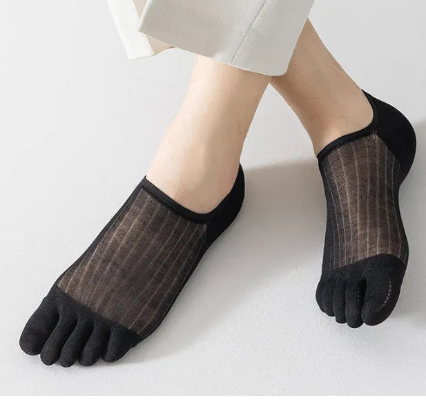 Modal cotton five-finger boat socks in black, dark grey, light grey, khaki and white colours