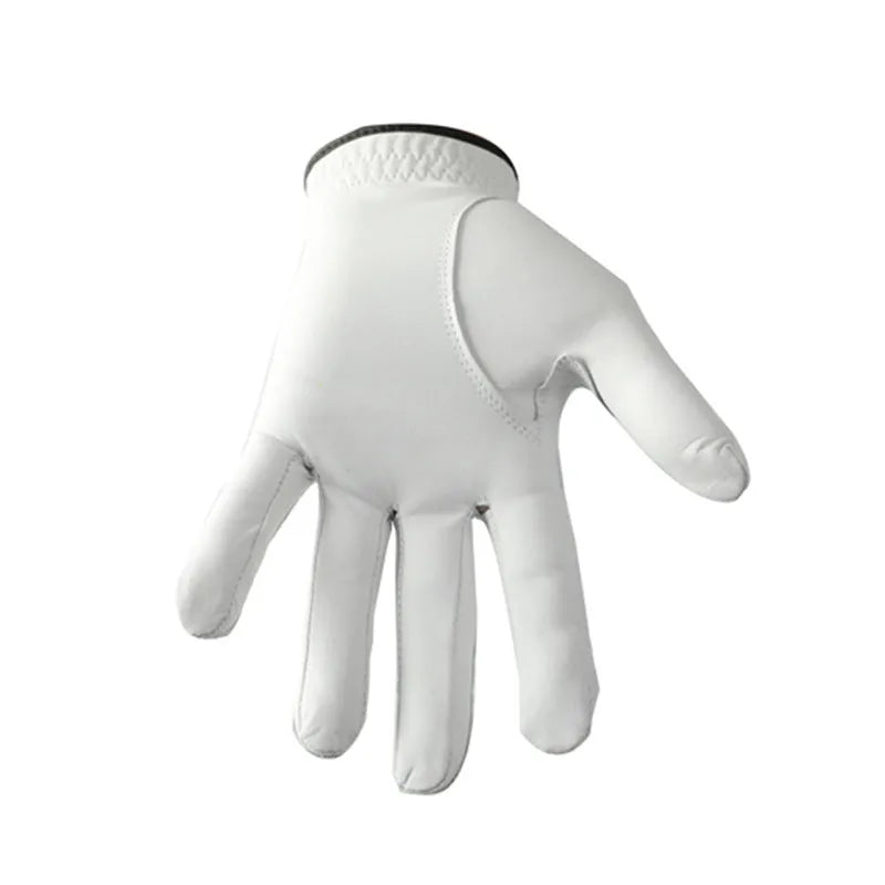 White half sheepskin leather golf glove for men on a green background