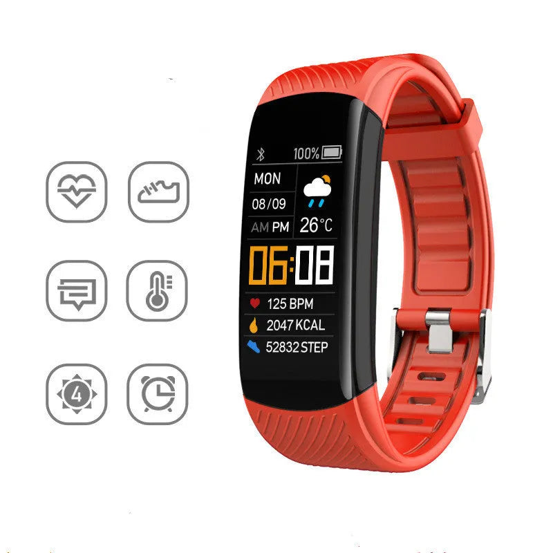 Black sports pedometer bracelet with 0.96-inch touch screen on wrist