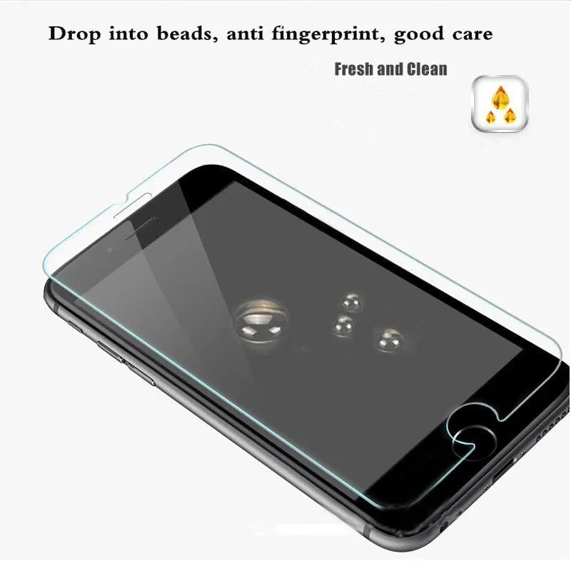 Tempered glass screen protector with 9H hardness for iPhone on a clean surface