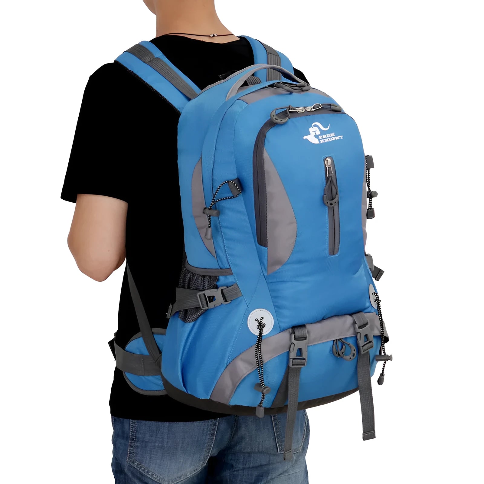 Outdoor waterproof mountaineering bag 36-55L nylon in black for hiking and camping