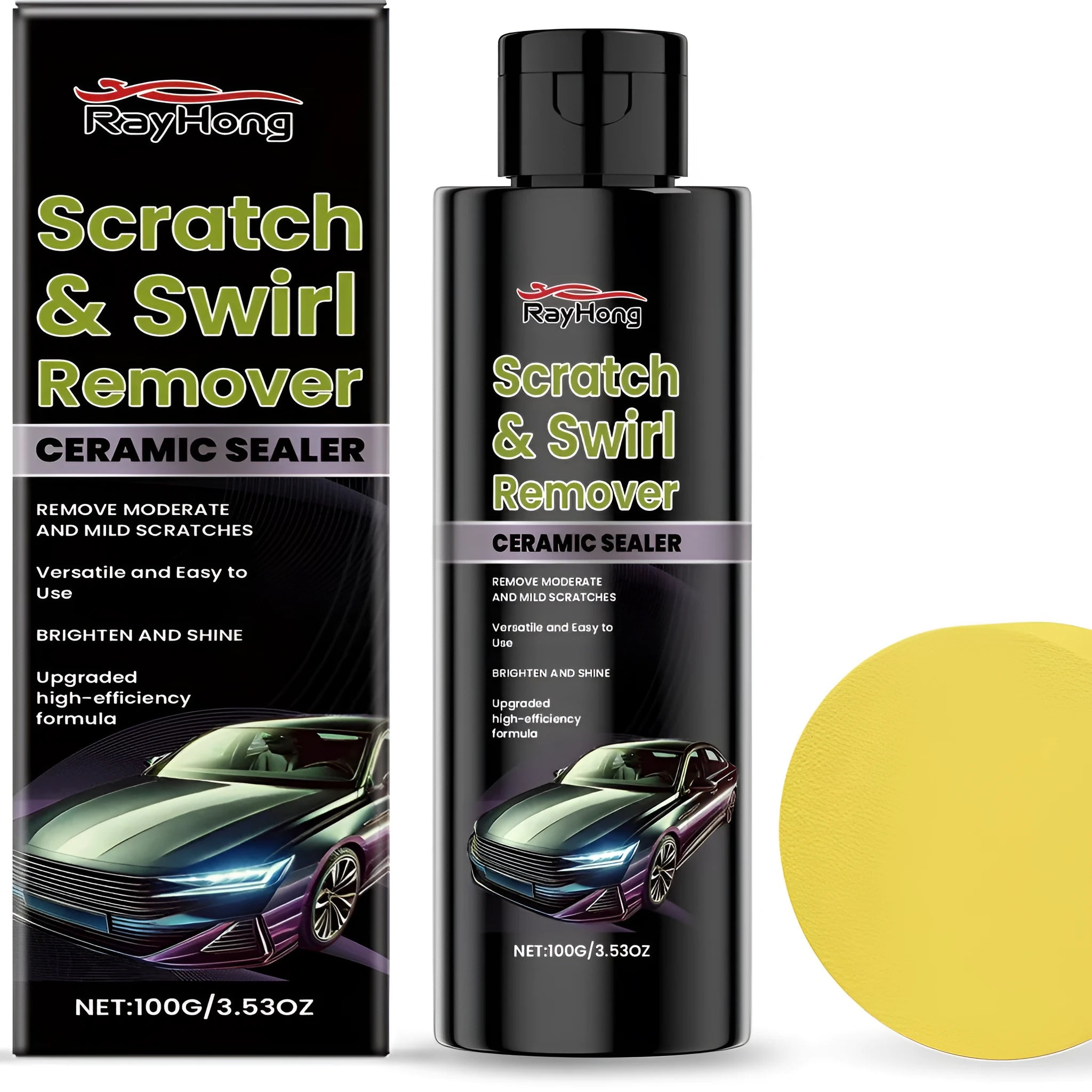 Scratch swirl remover 100g container with yellow round sponge for car paint correction