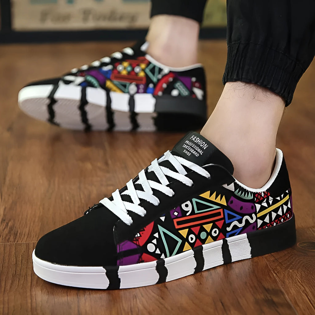 Canvas shoes with suede stitching upper, rubber sole, and front tie lacing in black