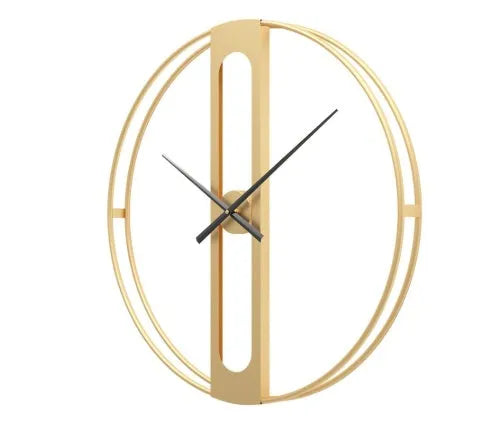 Round metal wall clock with a 50cm diameter face in a choice of black or gold colour.