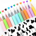 Cow print design gel pen with 0.38mm tip, pack of 12 assorted colours.
