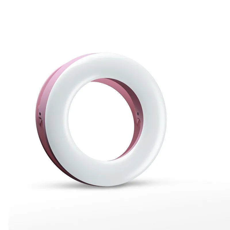 Black USB-rechargeable selfie ring light for mobile phone photography with adjustable brightness