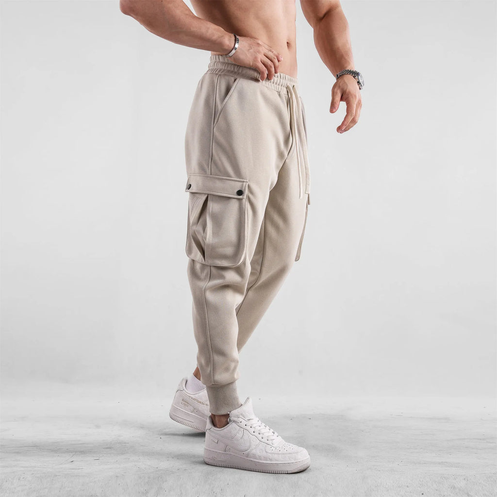 Men's loose fit cotton ankle-tied sports trousers with multiple pockets in six colour options