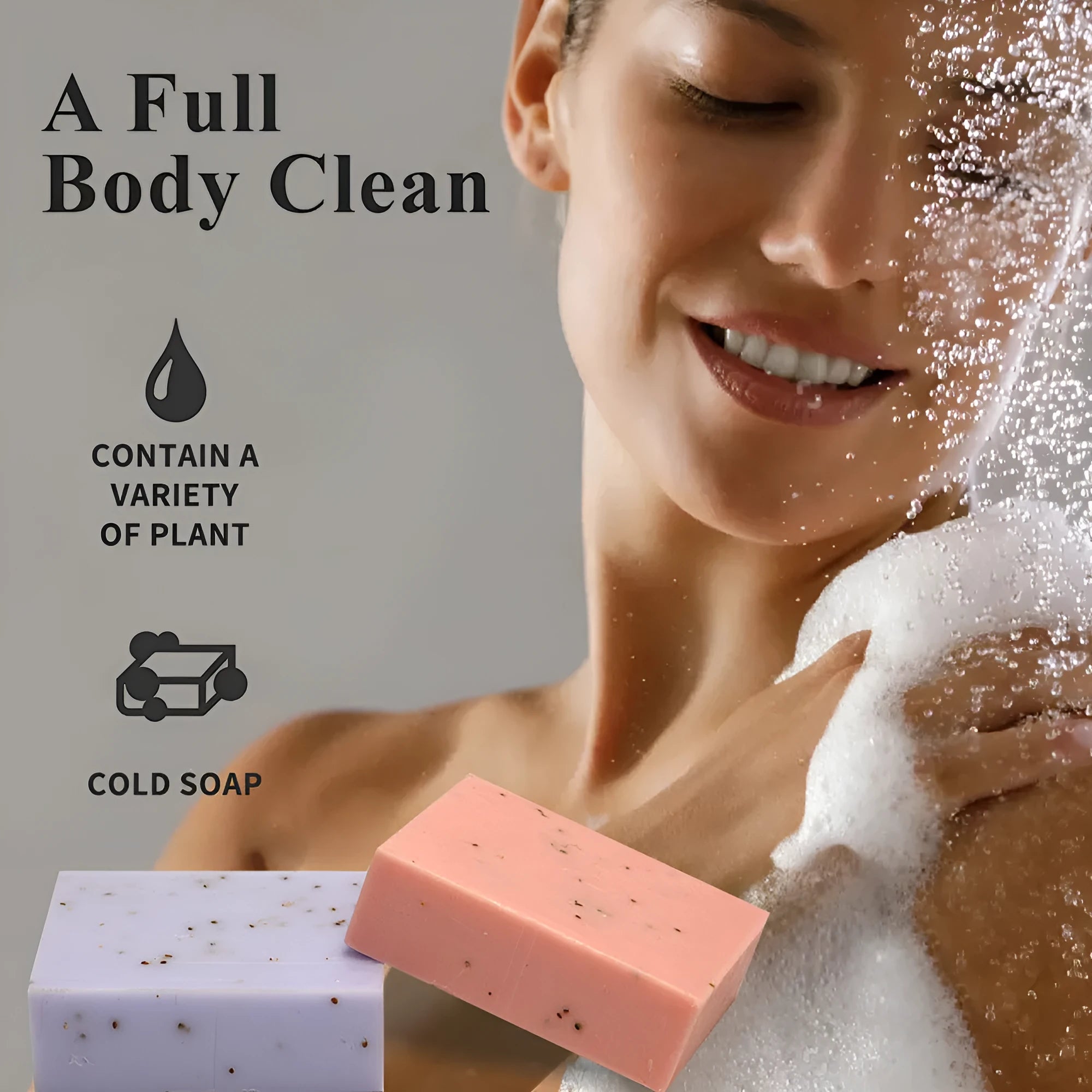 Handmade essential oil soap bar with frosted finish in five scent options