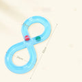 Blue and white interactive cat toy turntable with ball track and teasing stick on floor