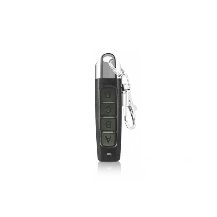 Compact 433MHz rolling door remote control in black, blue, grey, or red for DC12V systems.