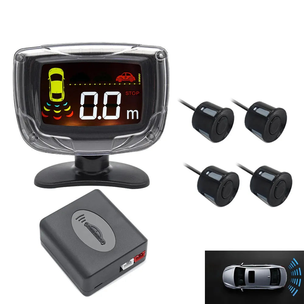 Wireless vehicle reversing sensor system with LED display and four ultrasonic probes