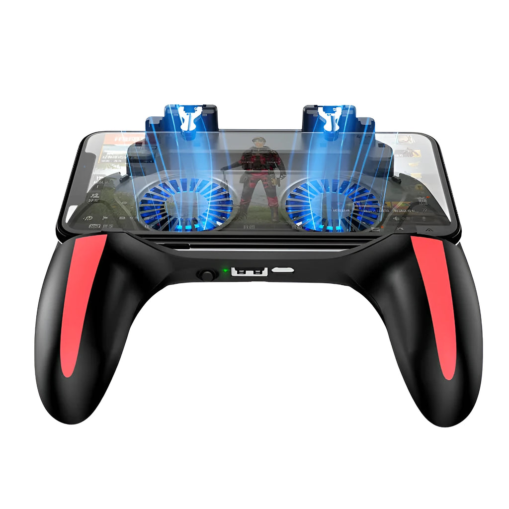 H10 mobile gaming controller with cooling fan attached to a smartphone.