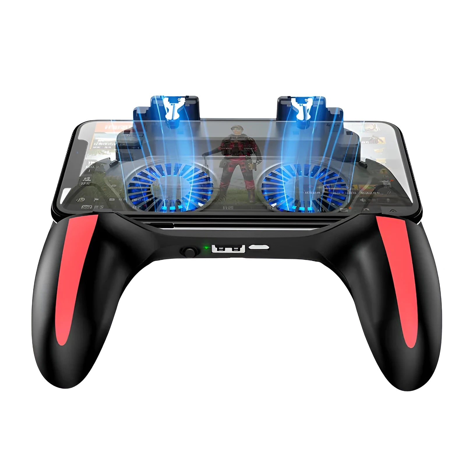 H10 mobile gaming controller with cooling fan attached to a smartphone.