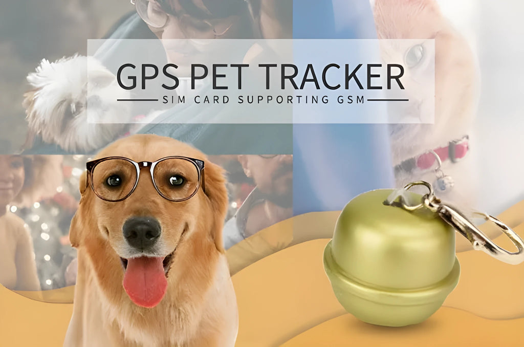 GPS dog tracking collar with adjustable nylon strap and waterproof unit, shown in black, brown, green, and pink colours.