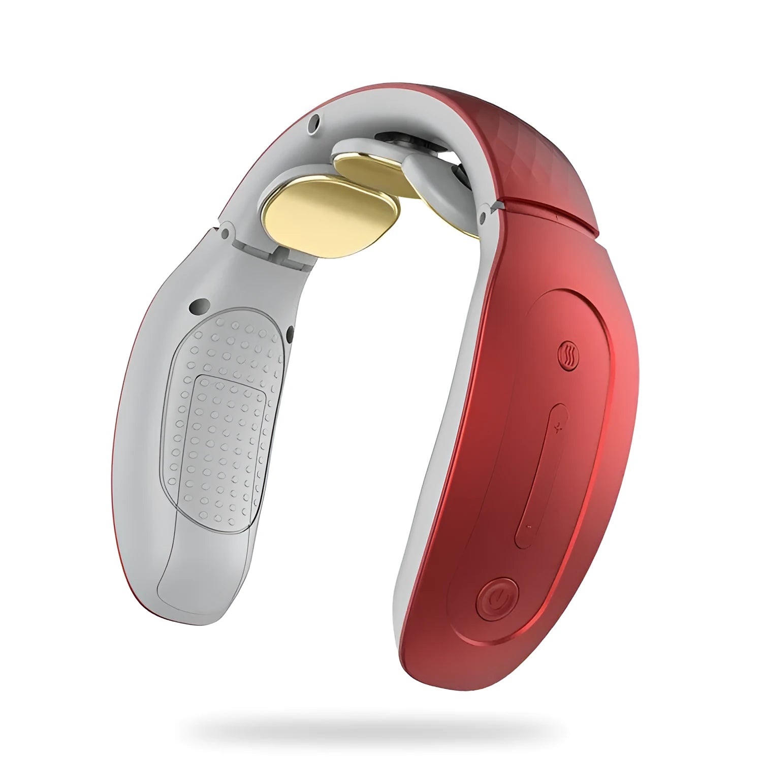 Red and white intelligent battery-powered cervical massager with computer controls for neck, back, and leg massage.