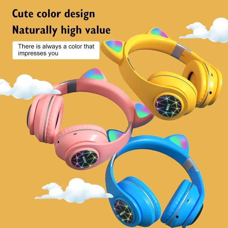 Cat ear wireless sports Bluetooth headset in six colour options showing head-mounted design