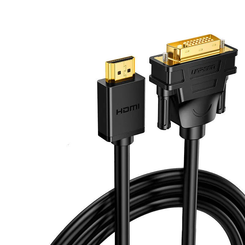 HDMI to HDMI adapter cable on a green background showing the connector with two-way rotation design.