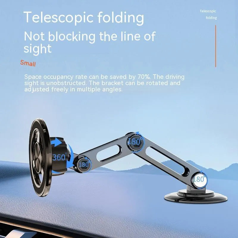 Metal car magnetic phone holder with magnetic rings on windscreen in black finish