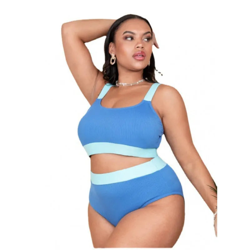 Women's high-waisted polyester bikini set in pure colour with split detailing