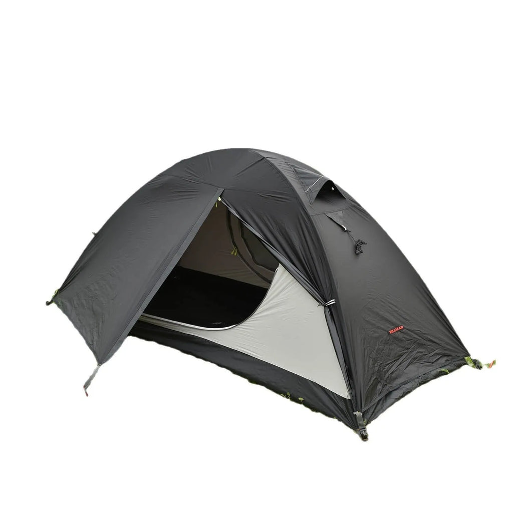 Single person dome tent with aluminum poles in a choice of red, black, or orange colours, shown pitched.