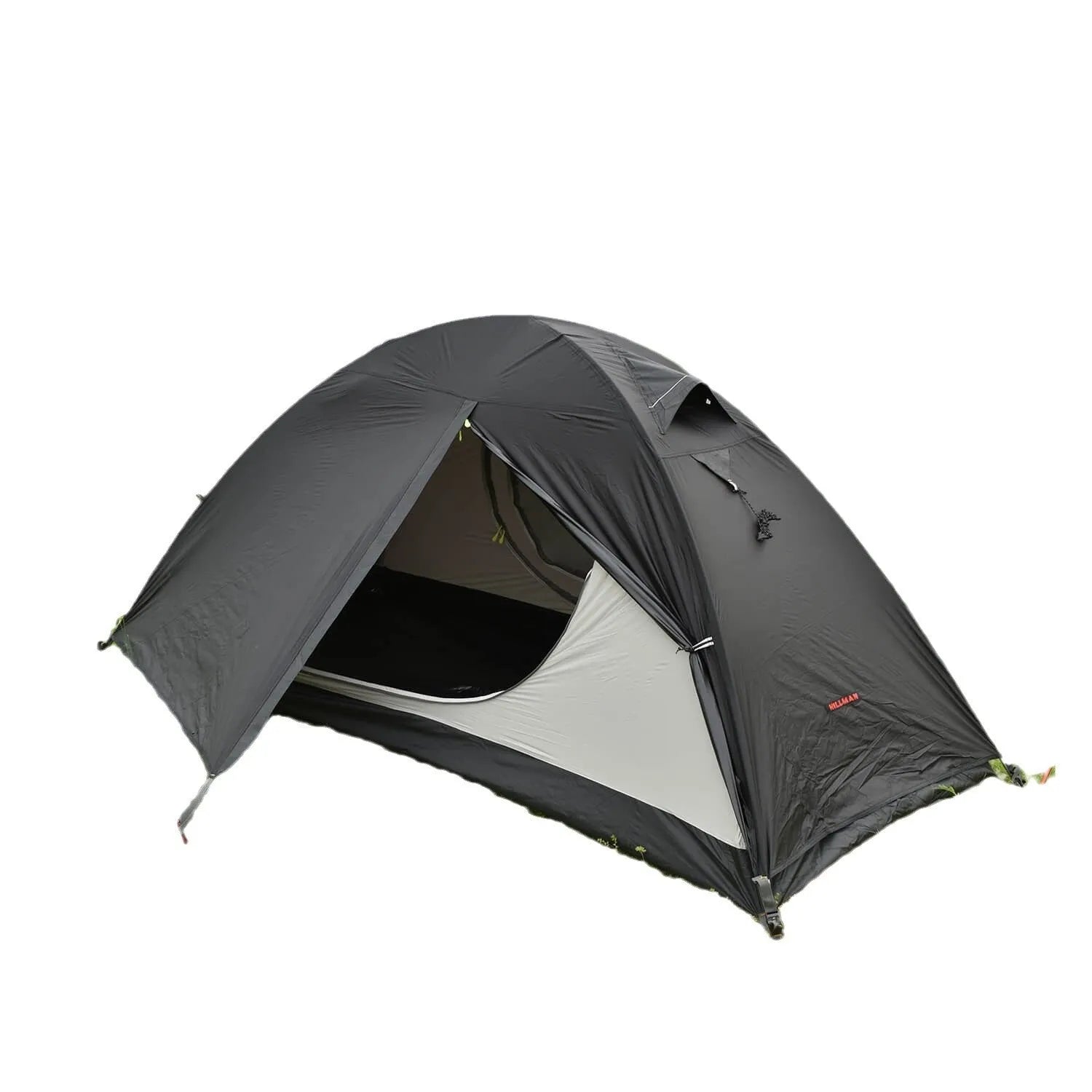 Single person dome tent with aluminum poles in a choice of red, black, or orange colours, shown pitched.