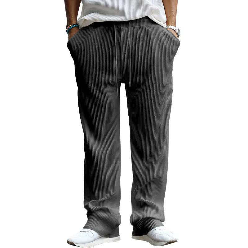 Men's straight-leg trousers with high waistband in polyester fabric for casual wear