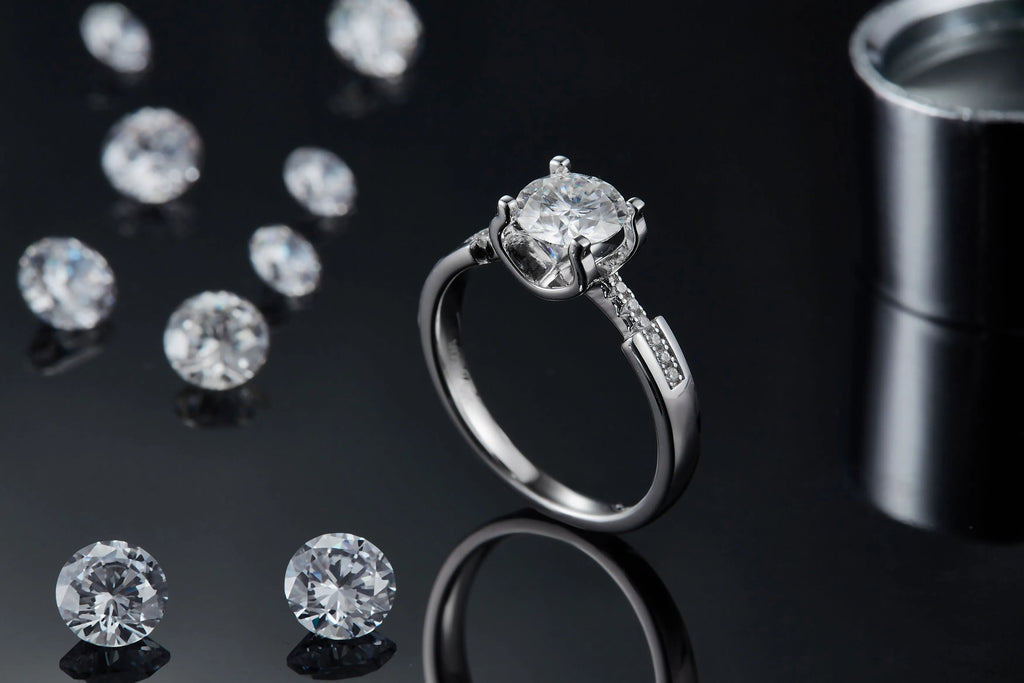 1-carat moissanite wedding ring set S925 silver platinum plated with diamond pen inspection