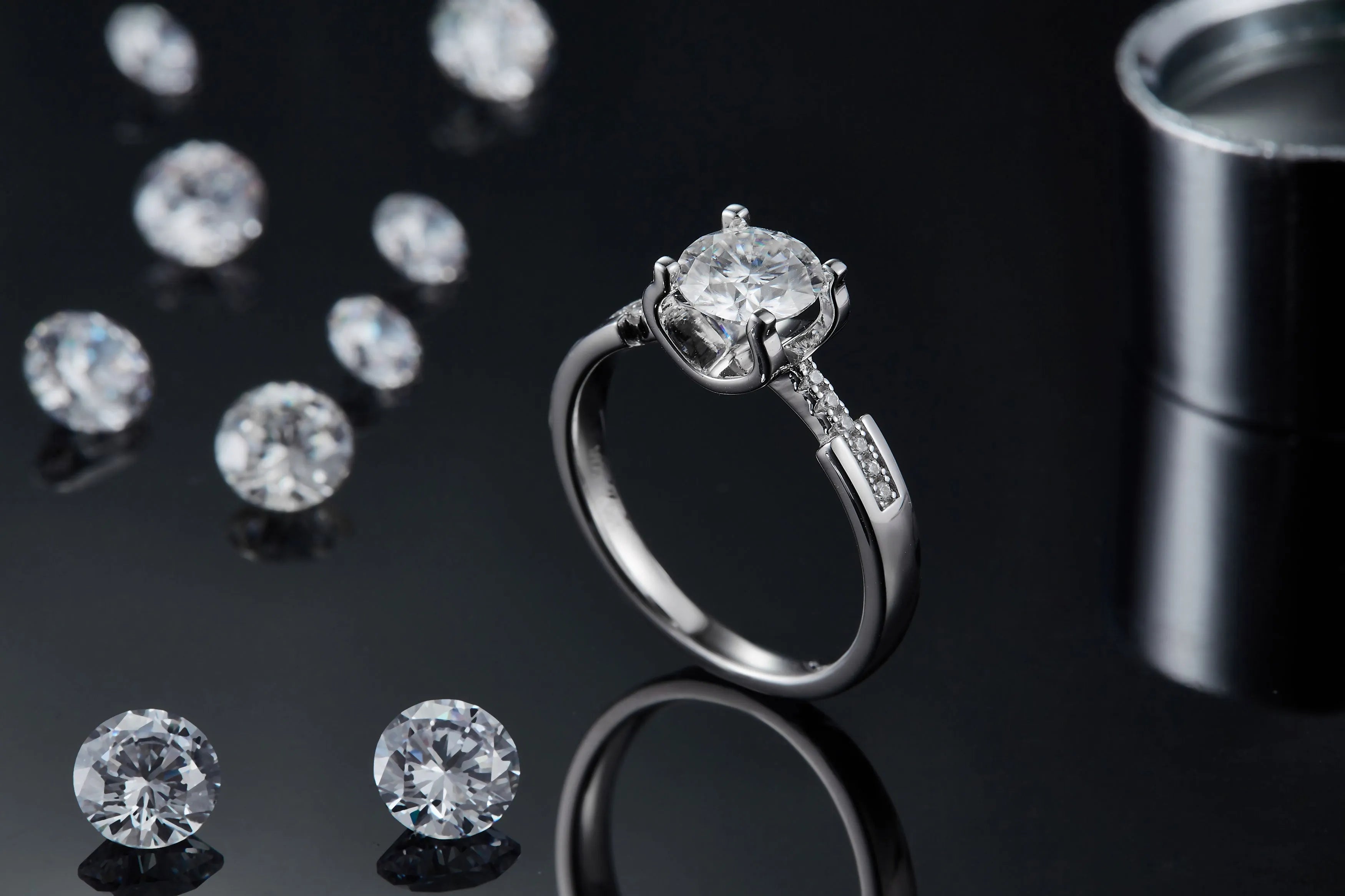 1-carat moissanite wedding ring set S925 silver platinum plated with diamond pen inspection