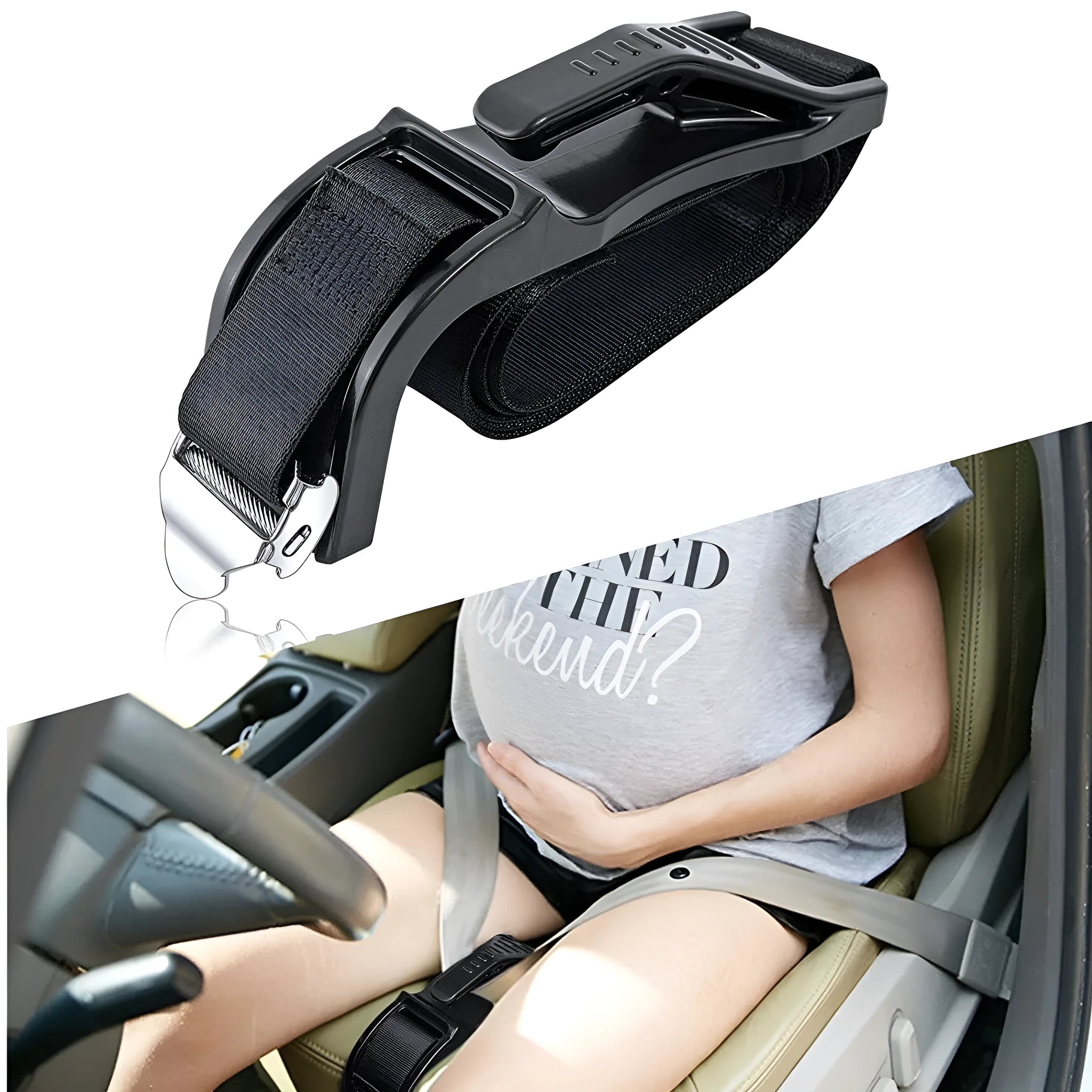 Black ABS polyester pregnant women's safety belt anti-strangulation device with metal buckle