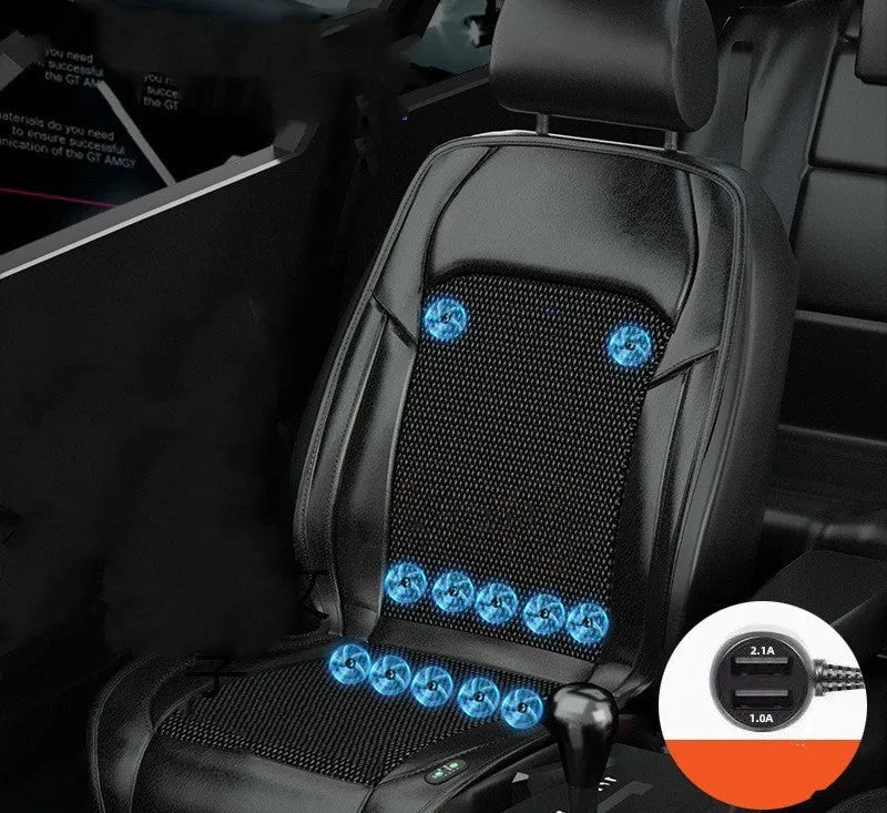 Car ventilated seat cushion with cooling fan connected to cigarette lighter socket in black colour