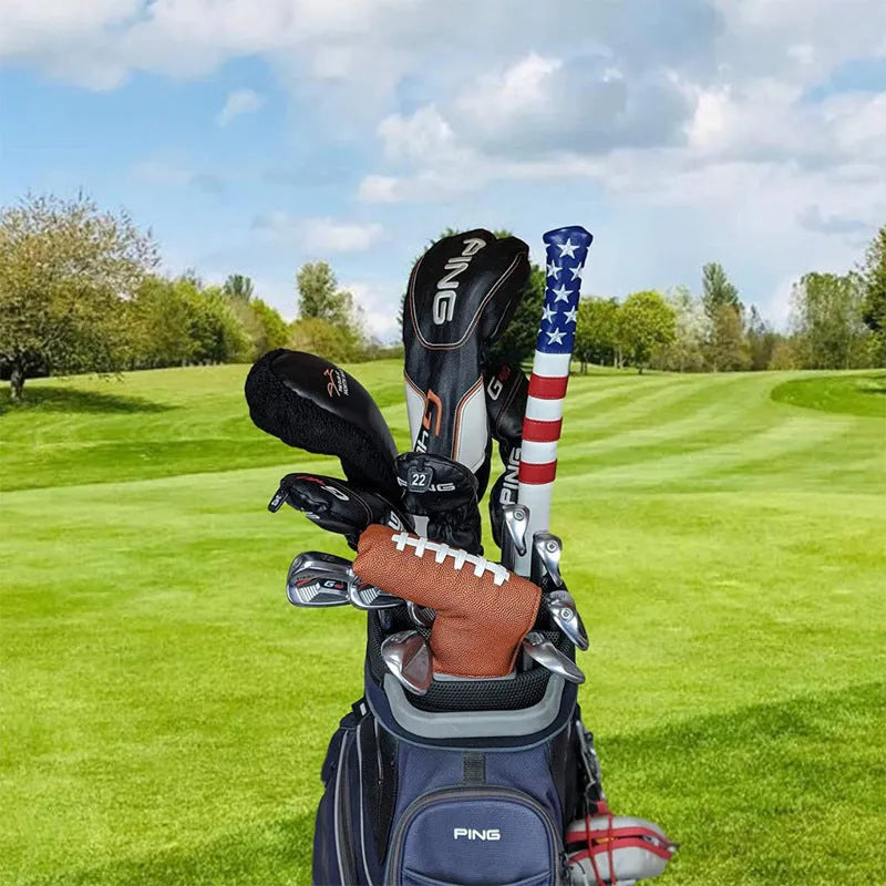 Black PU leather golf club head cover sleeve for protecting a single club shaft and head.