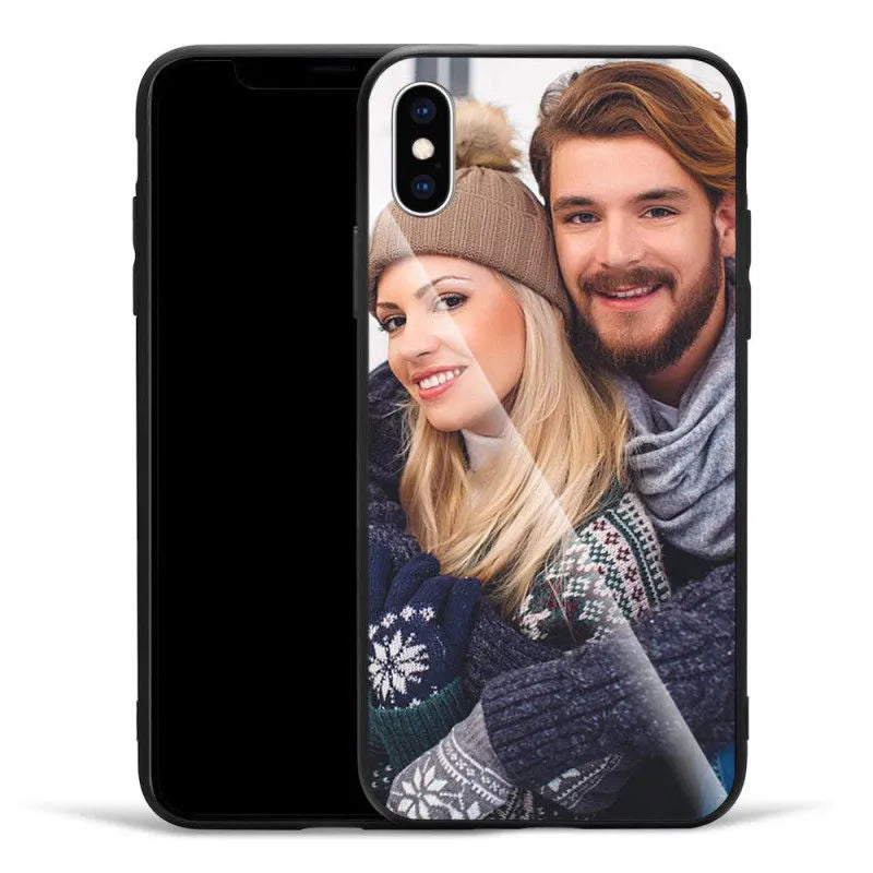 Slim hard back patterned case for iPhone with raised edge protecting camera and screen.