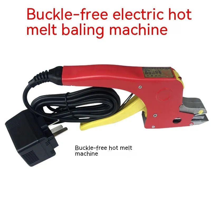 Electric hot melt packing machine with plastic steel tensioner and yellow packaging tape