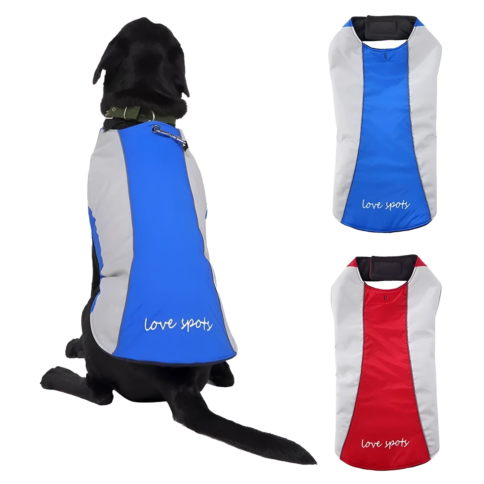 MPet reflective dog coat in blue for large dogs with high-visibility strips for night walks