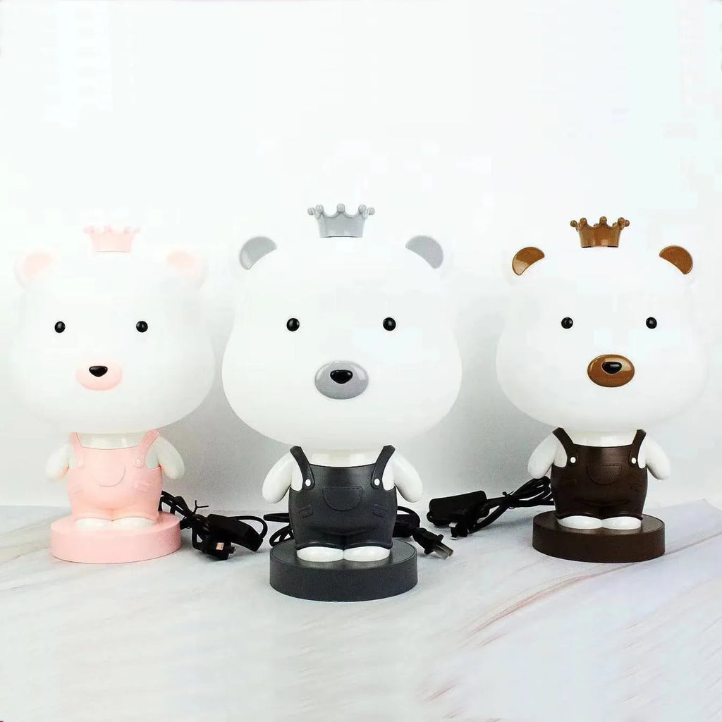 Cartoon animal LED table lamp in bear, cattle, rabbit, or tiger design with plastic shade