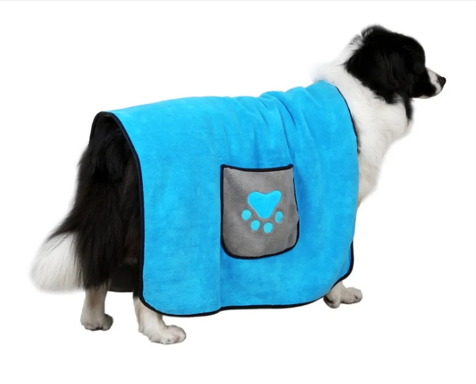 Blue pet bath towel made from 800g superfine absorbent fiber for fast drying dogs and cats