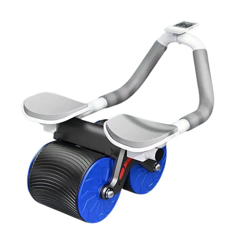 Automatic rebound abdominal exercise wheel and large red and black NBR yoga mat set for core workouts.