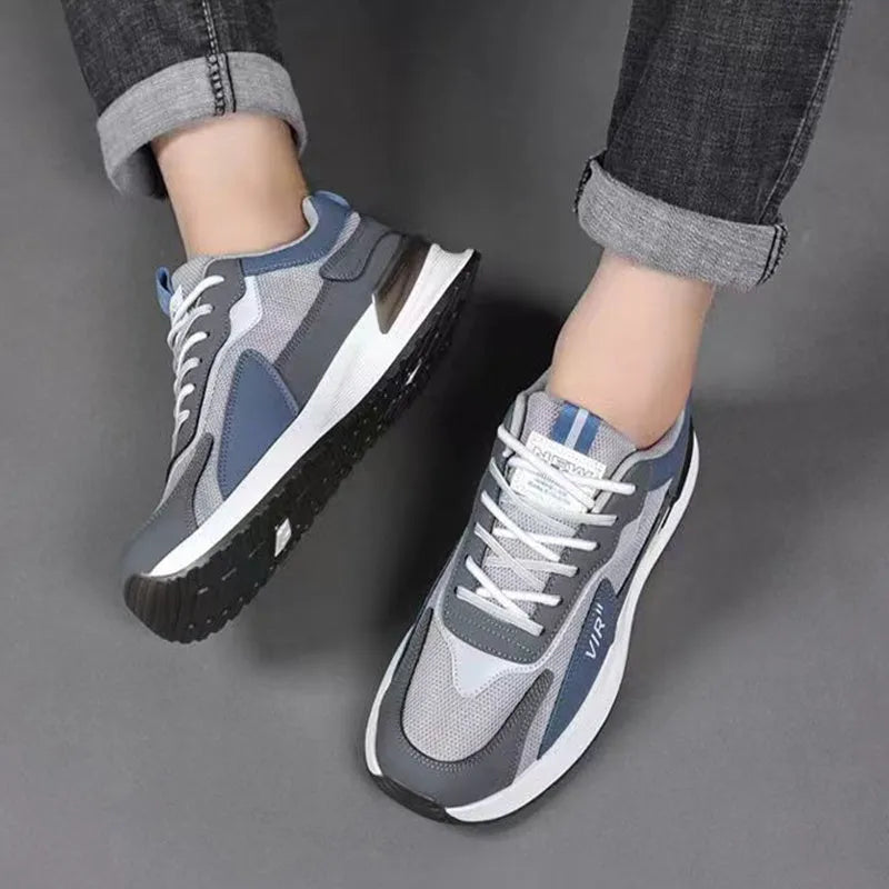 Men's colour block mesh lace-up sneakers in low-top style with round toe.
