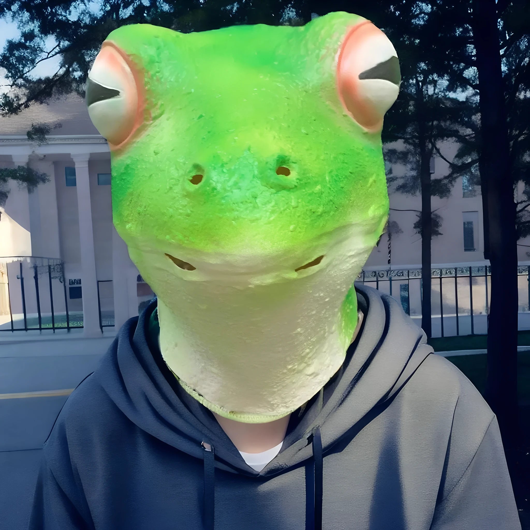 Red-eyed frog latex mask for Halloween costume, animal headgear with moulded red eyes